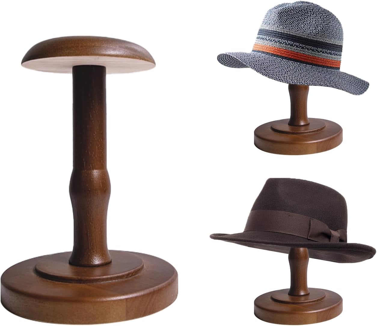 TINGSING Hutständer im Vintage-Stil, rustikaler Holzständer, Tisch-Hutständer, kuppelförmig, braun, Cowboy-Hutständer, Perückenhalter, Helmständer für Schrank, Heimdekoration, klein 1 61o7 0k8m3L. AC SL1500 - beautyscript