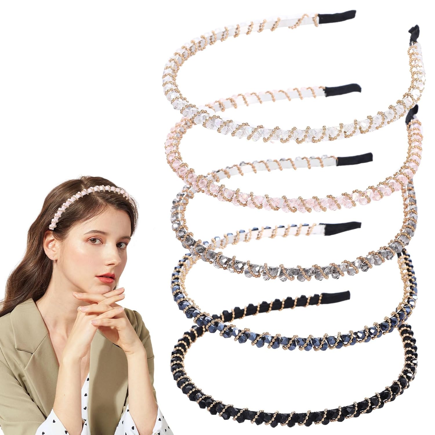 5 Stück Strass Haarreifen Stirnband Seite Modische Haarreife Kristall Stirnbänder Glänzende Rutschfeste Haarbänder Kopfschmuck Haarschmuck Dekoration 1 71rW3Bo+doL. SL1500 - beautyscript